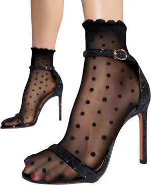 sofsy 20 Den Ultra-Fine Italian Sheer Socks for Women – Ankle or Knee High | Soft & Breathable – 4 Polka Dot Mesh Design