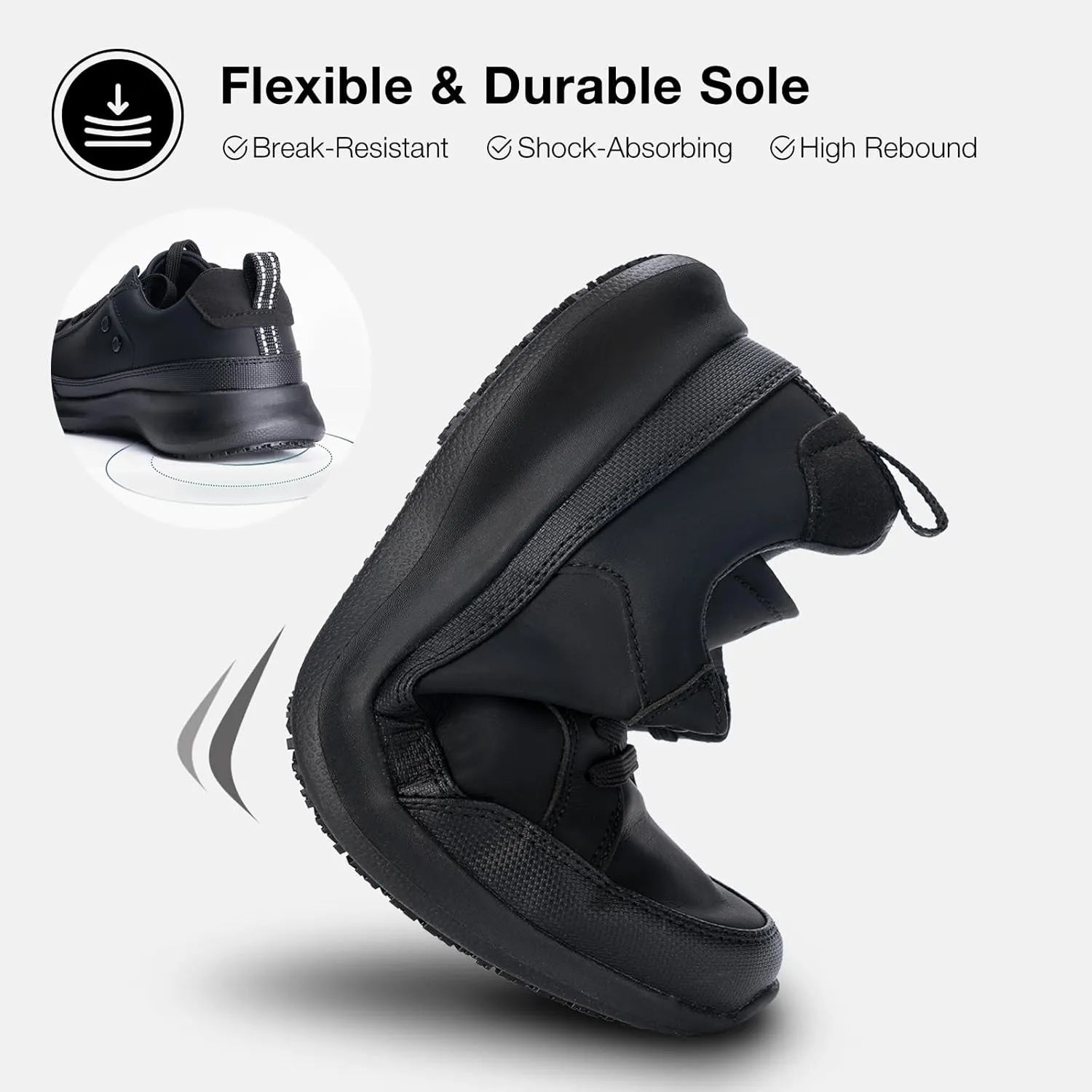 SPIEZ Mens Non Slip Shoes, Waterproof Oil Resistant Food Service Shoes, Lightweight Breathable Work Walking Sneakers Black US7.5-12