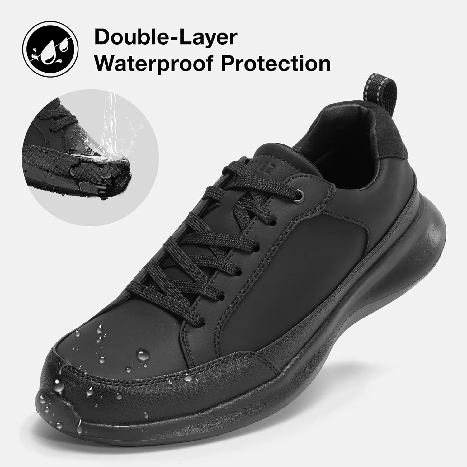 SPIEZ Mens Non Slip Shoes, Waterproof Oil Resistant Food Service Shoes, Lightweight Breathable Work Walking Sneakers Black US7.5-12