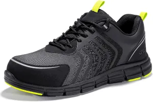 SPIEZ Men's Safety Shoes, Composite Toe, Non-Slip, Puncture-Proof, Lightweight & Breathable Work Sneakers, Black (US 7.5-12)