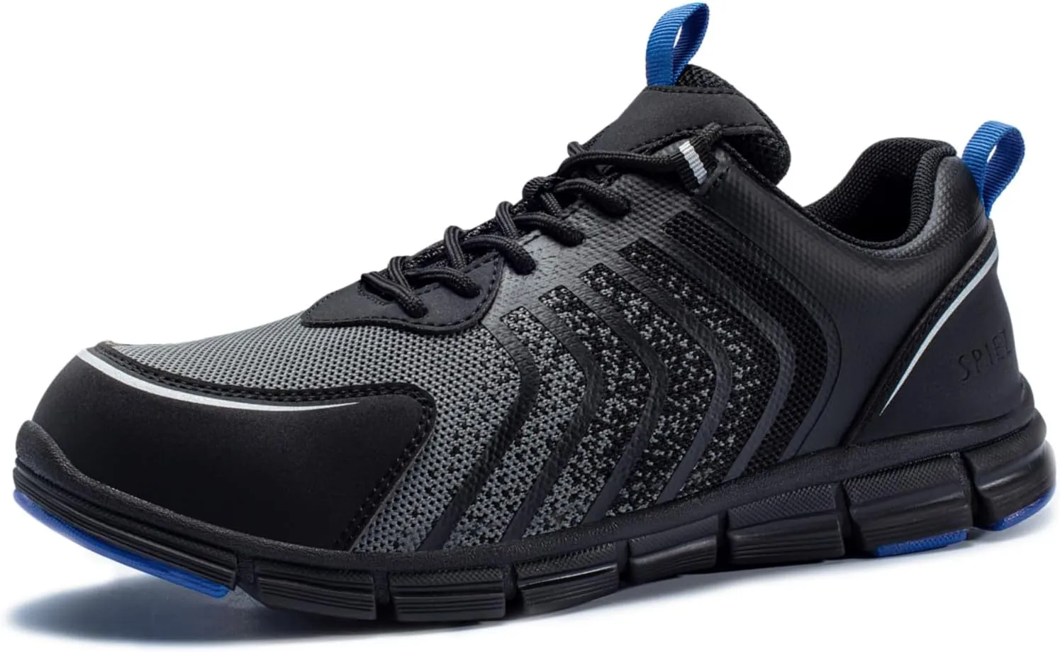 SPIEZ Men's Safety Shoes, Composite Toe, Non-Slip, Puncture-Proof, Lightweight & Breathable Work Sneakers, Black (US 7.5-12)