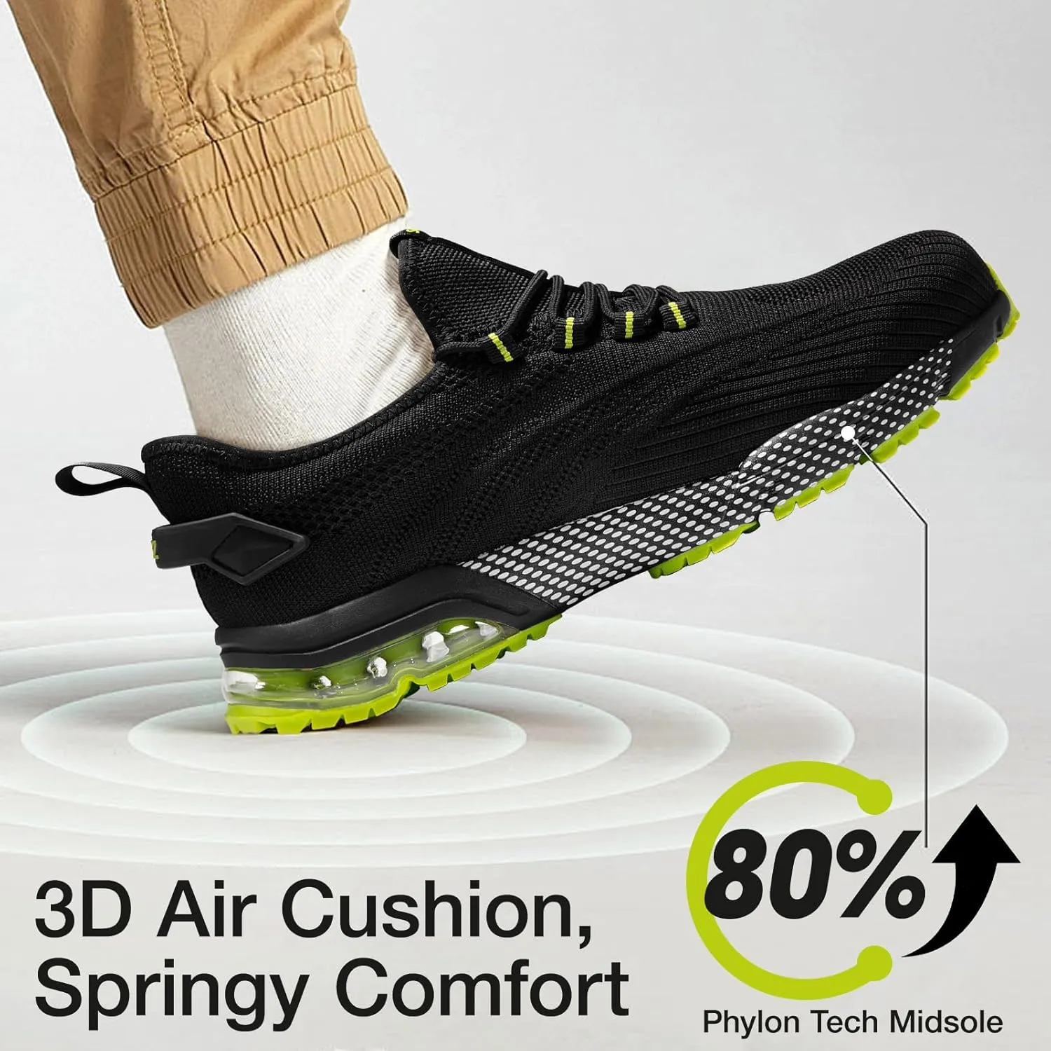 SPIEZ Safety Shoes for Men Women, Air Cushion Composite Toe Work Shoes, Lightweight Breathable Slip On Utility Sneakers Black Blue/Black Green US5-12