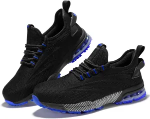 SPIEZ Safety Shoes for Men Women, Air Cushion Composite Toe Work Shoes, Lightweight Breathable Slip On Utility Sneakers Black Blue/Black Green US5-12