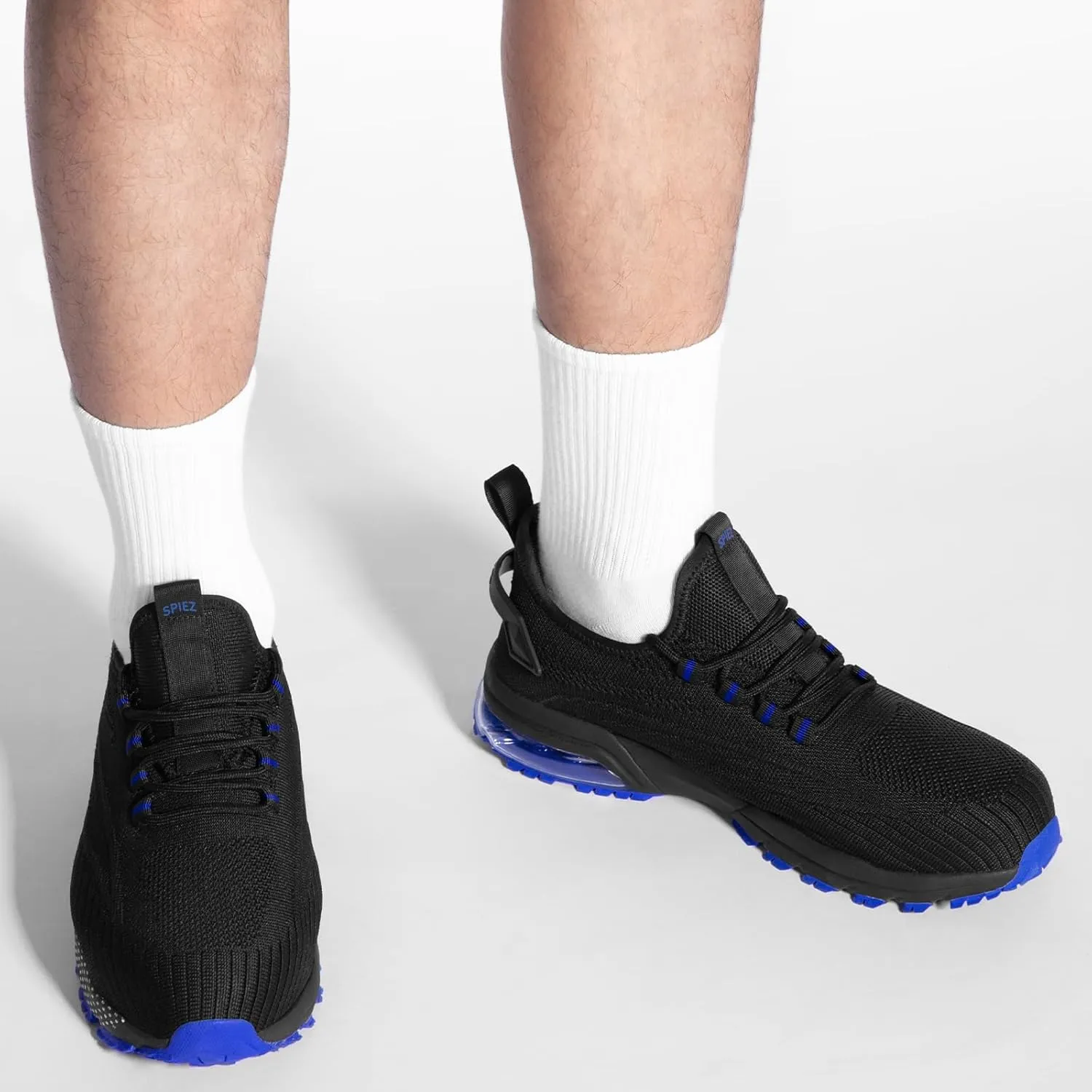 SPIEZ Safety Shoes for Men Women, Air Cushion Composite Toe Work Shoes, Lightweight Breathable Slip On Utility Sneakers Black Blue/Black Green US5-12