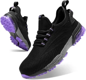 SPIEZ Safety Shoes for Women, Lightweight Non Slip Work Shoes, Air Cushion Safety Sneakers for Work and Daily Wear Pink/Purple US 5-9.5