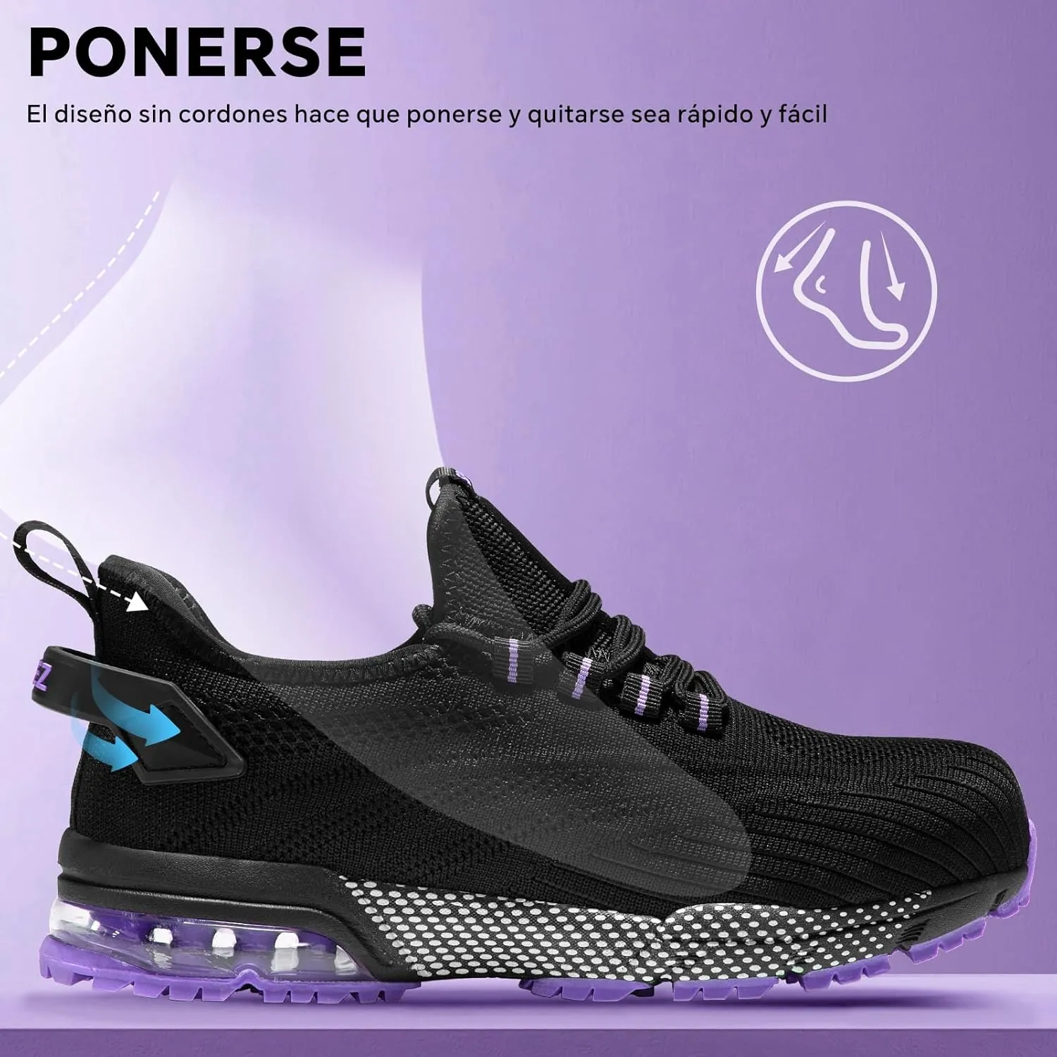 SPIEZ Safety Shoes for Women, Lightweight Non Slip Work Shoes, Air Cushion Safety Sneakers for Work and Daily Wear Pink/Purple US 5-9.5