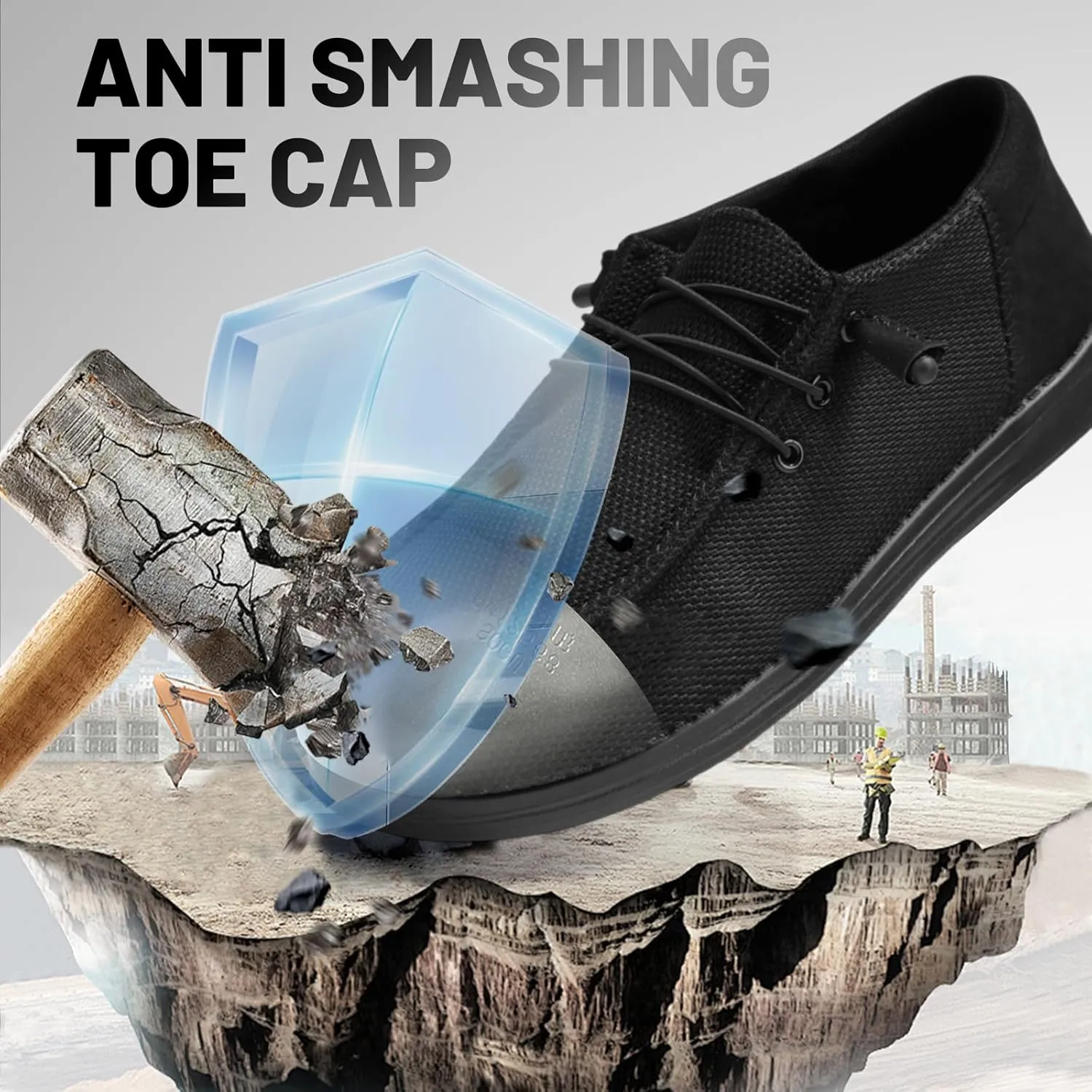 Steel Toe Shoes for Men Lightweight Loafers Slip On Safety Work Shoes Composite Toe Comfortable Non Slip Tennis Dress Sneakers