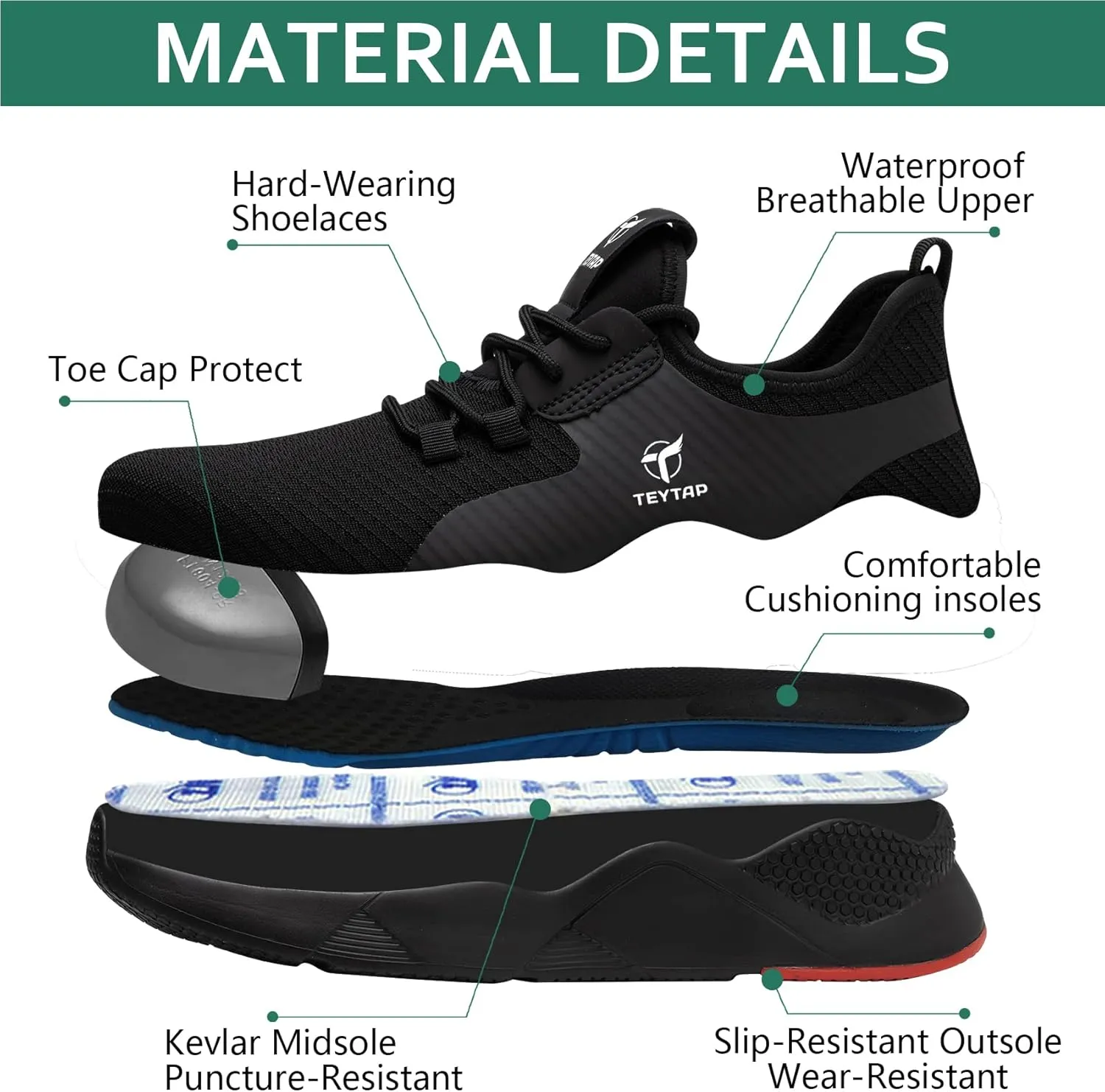 Steel Toe Shoes for Men Women, Waterproof Cushiong Work Safety Shoes, Standing and Walking All Day Comfortable Sneakers