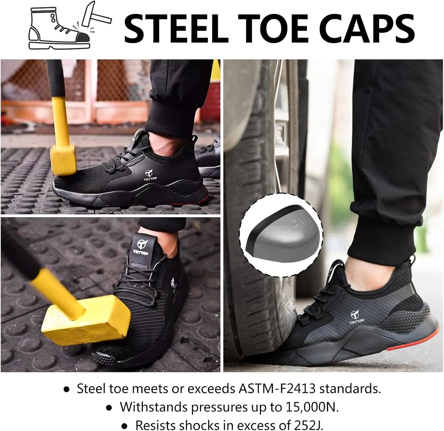 Steel Toe Shoes for Men Women, Waterproof Cushiong Work Safety Shoes, Standing and Walking All Day Comfortable Sneakers