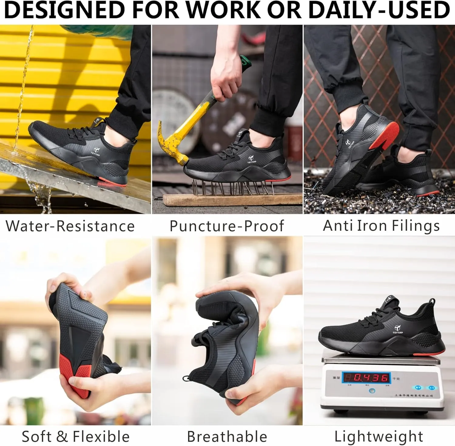 Steel Toe Shoes for Men Women, Waterproof Cushiong Work Safety Shoes, Standing and Walking All Day Comfortable Sneakers