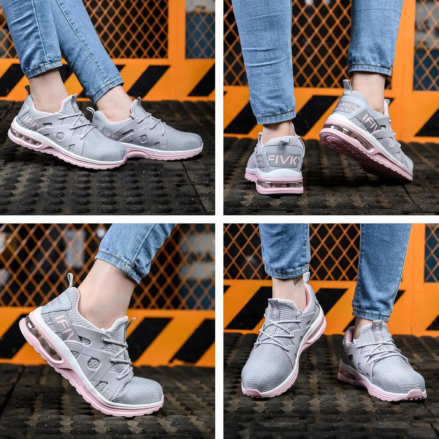 Steel Toe Shoes for Women Lightweight Air Cushion Breathable Work Shoes Comfortable Puncture Proof Slip Resistant Safety Shoes Indestructible Composite Toe Sneakers Industrial Footwear