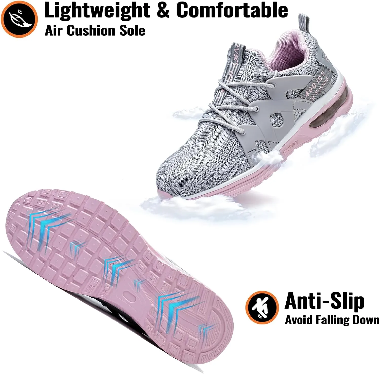 Steel Toe Shoes for Women Lightweight Air Cushion Breathable Work Shoes Comfortable Puncture Proof Slip Resistant Safety Shoes Indestructible Composite Toe Sneakers Industrial Footwear