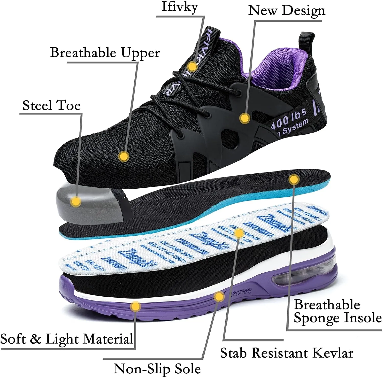 Steel Toe Shoes for Women Lightweight Air Cushion Breathable Work Shoes Comfortable Puncture Proof Slip Resistant Safety Shoes Indestructible Composite Toe Sneakers Industrial Footwear
