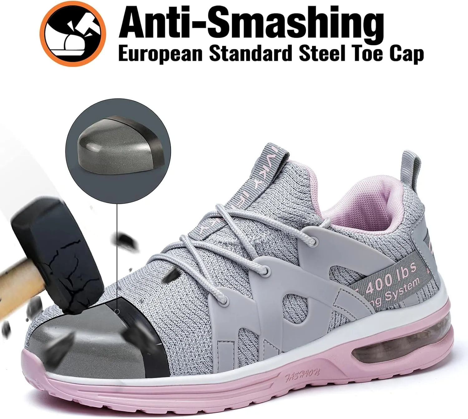 Steel Toe Shoes for Women Lightweight Air Cushion Breathable Work Shoes Comfortable Puncture Proof Slip Resistant Safety Shoes Indestructible Composite Toe Sneakers Industrial Footwear