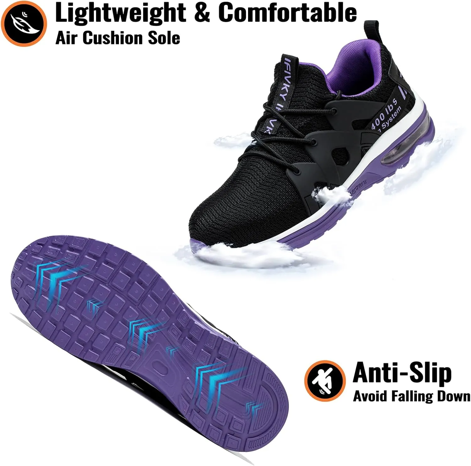 Steel Toe Shoes for Women Lightweight Air Cushion Breathable Work Shoes Comfortable Puncture Proof Slip Resistant Safety Shoes Indestructible Composite Toe Sneakers Industrial Footwear