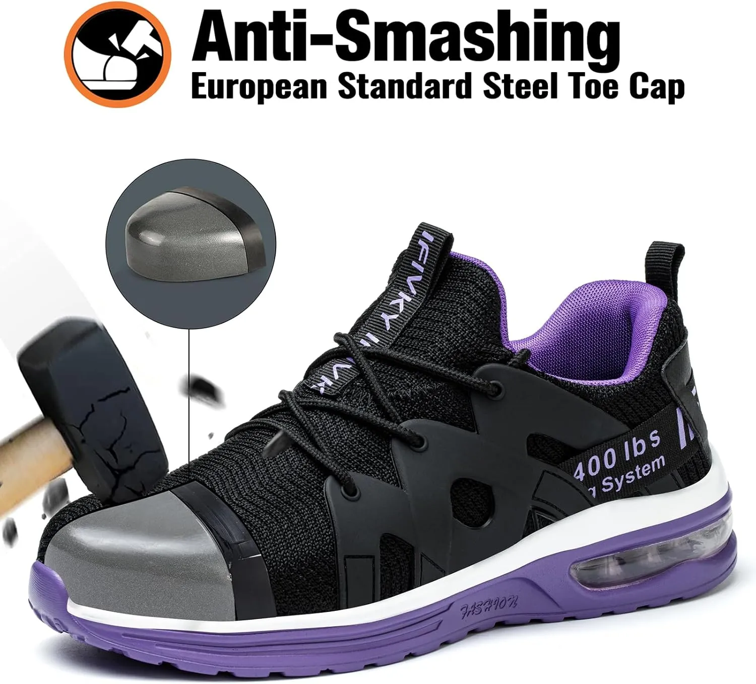 Steel Toe Shoes for Women Lightweight Air Cushion Breathable Work Shoes Comfortable Puncture Proof Slip Resistant Safety Shoes Indestructible Composite Toe Sneakers Industrial Footwear