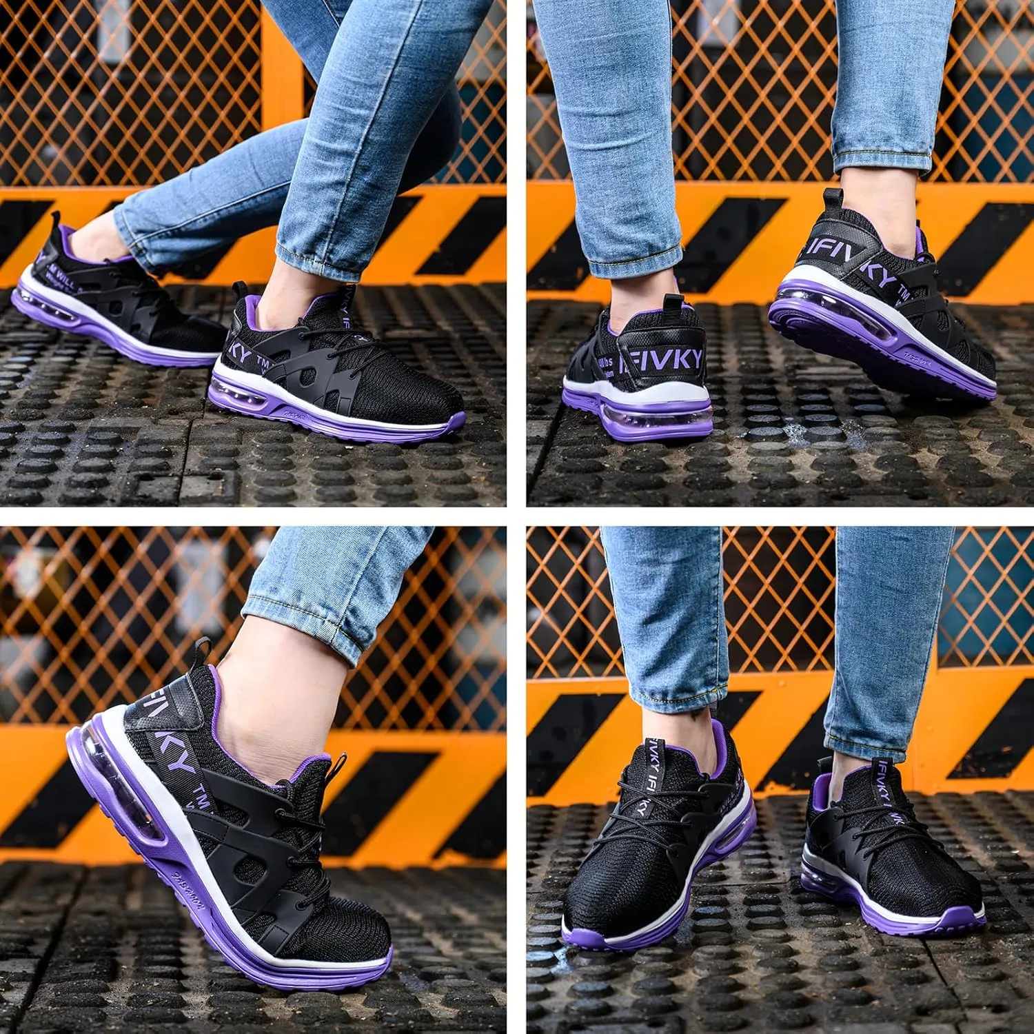 Steel Toe Shoes for Women Lightweight Air Cushion Breathable Work Shoes Comfortable Puncture Proof Slip Resistant Safety Shoes Indestructible Composite Toe Sneakers Industrial Footwear