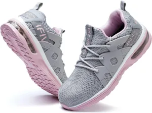 Steel Toe Shoes for Women Lightweight Air Cushion Breathable Work Shoes Comfortable Puncture Proof Slip Resistant Safety Shoes Indestructible Composite Toe Sneakers Industrial Footwear