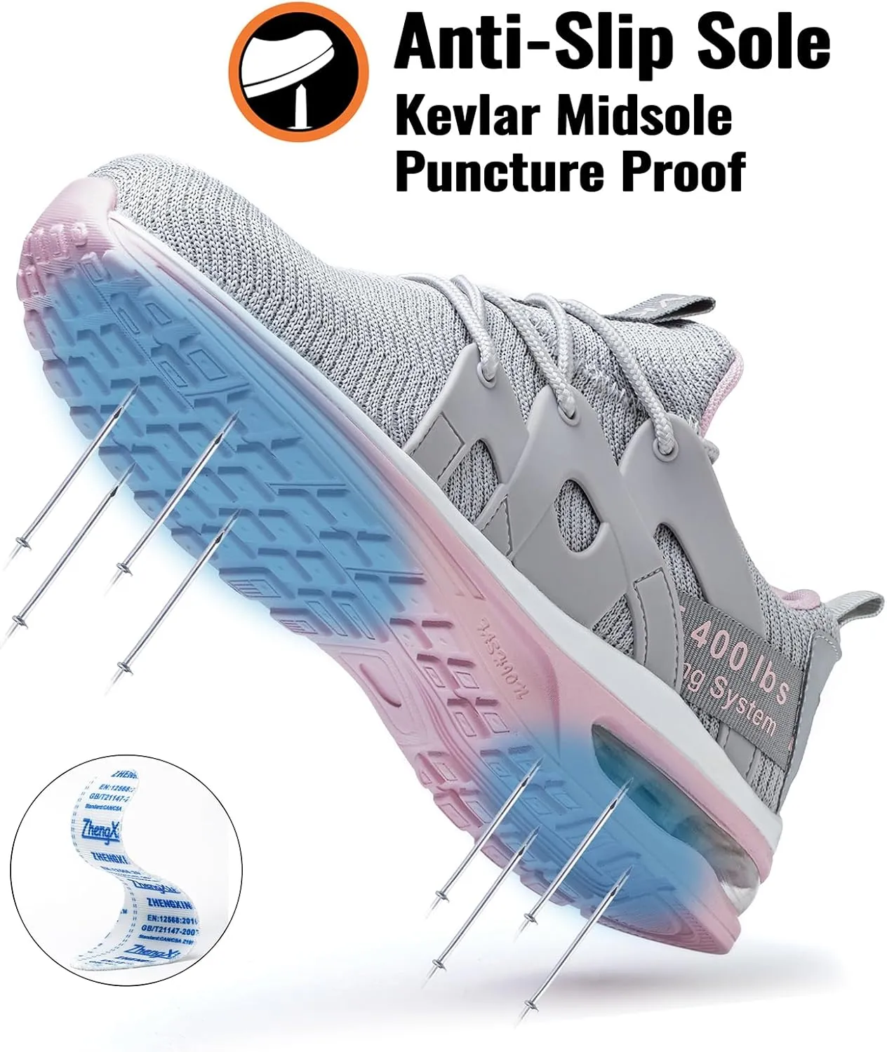 Steel Toe Shoes for Women Lightweight Air Cushion Breathable Work Shoes Comfortable Puncture Proof Slip Resistant Safety Shoes Indestructible Composite Toe Sneakers Industrial Footwear