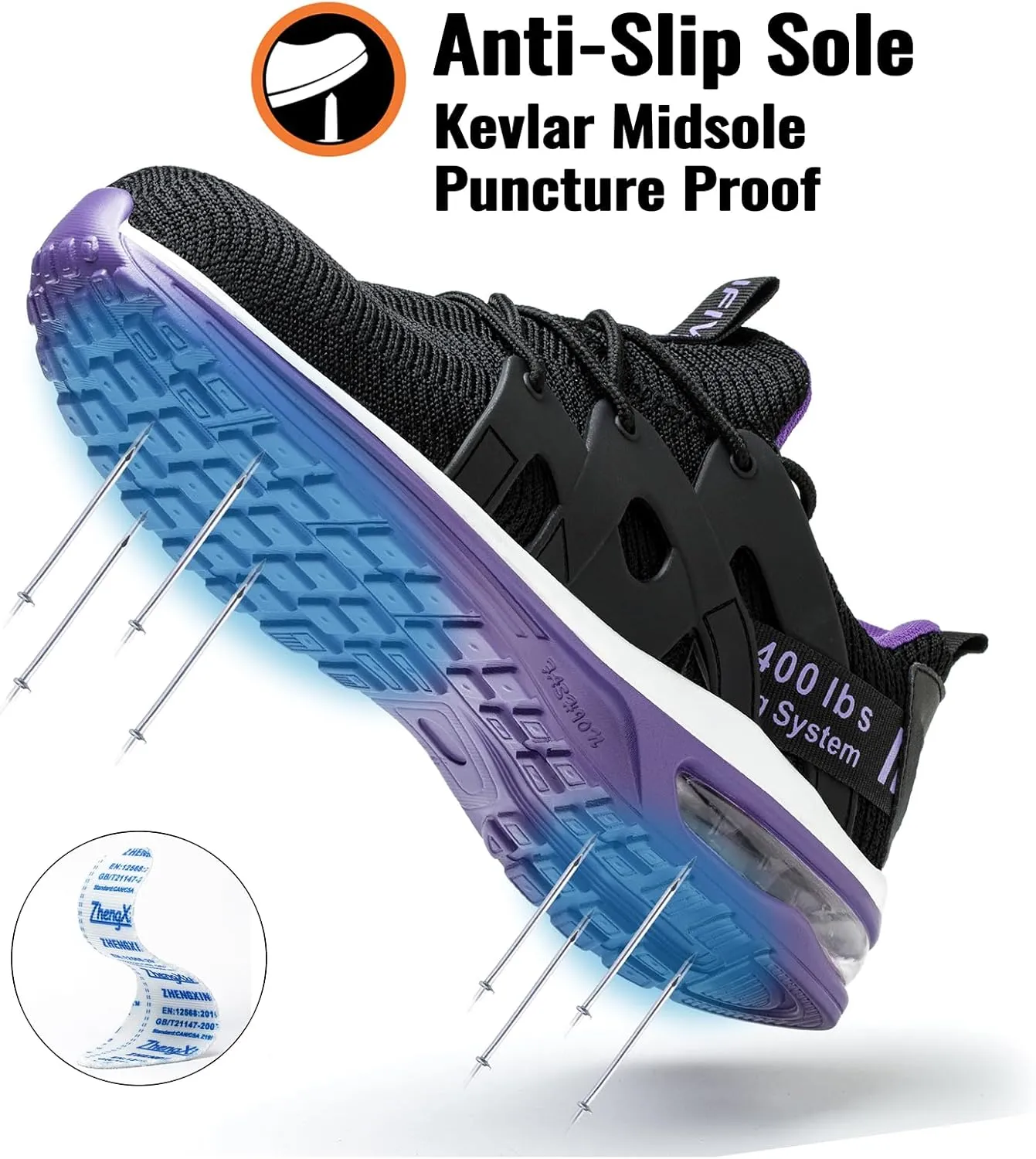 Steel Toe Shoes for Women Lightweight Air Cushion Breathable Work Shoes Comfortable Puncture Proof Slip Resistant Safety Shoes Indestructible Composite Toe Sneakers Industrial Footwear