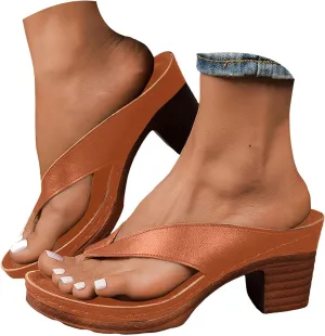 Summer Sandals for Women 2025 Women's Orthopedic Dressy Chunky Heel Sandal Arch Support Comfortable Slip-On Open Toe Heeled Flip Flops Bridal Party Wedding Shoes Casual Wedge Thong Sandals