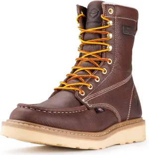 SUREWAY 8in Waterproof Moc Toe Work Boots for Men - Soft Toe,Premium Full-Grain Leather,Safety Wedge Work Boots/Shoes,Comfort Insole,Oil/Slip Resistant,Real Goodyear,Industrial Construction DK BN