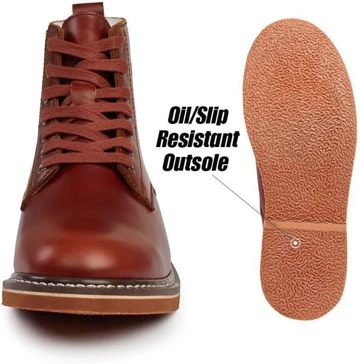 SUREWAY Men's 6" Service Boot,Casual Work Boots, Full-Grain Leather,Comfortable Rubber Outsole,Slip /0il/Acid Resistant Outsole,Removable Memory Foam PU lnsole, Soft toe Brown Work Boots