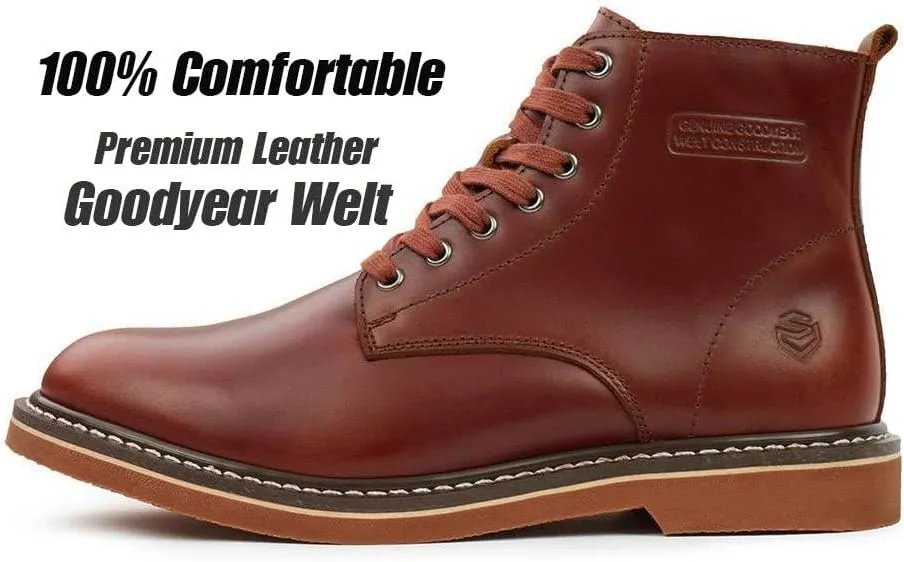 SUREWAY Men's 6" Service Boot,Casual Work Boots, Full-Grain Leather,Comfortable Rubber Outsole,Slip /0il/Acid Resistant Outsole,Removable Memory Foam PU lnsole, Soft toe Brown Work Boots