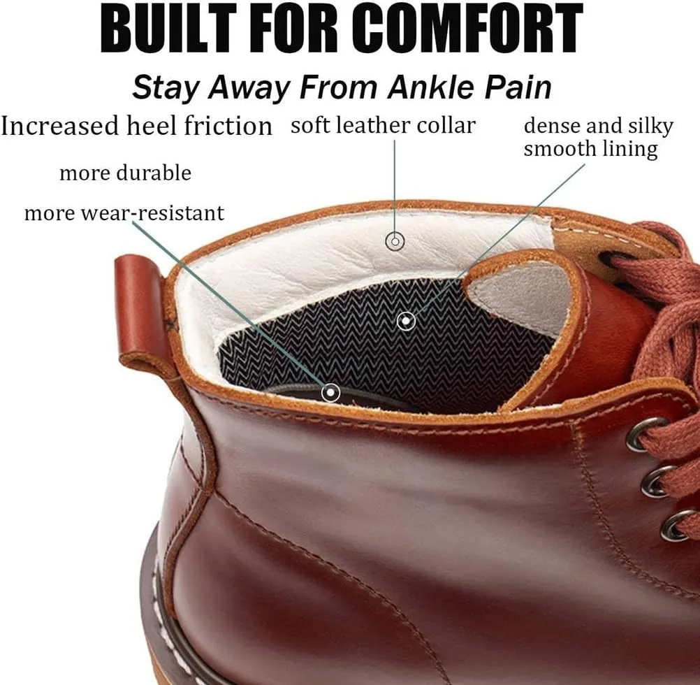 SUREWAY Men's 6" Service Boot,Casual Work Boots, Full-Grain Leather,Comfortable Rubber Outsole,Slip /0il/Acid Resistant Outsole,Removable Memory Foam PU lnsole, Soft toe Brown Work Boots