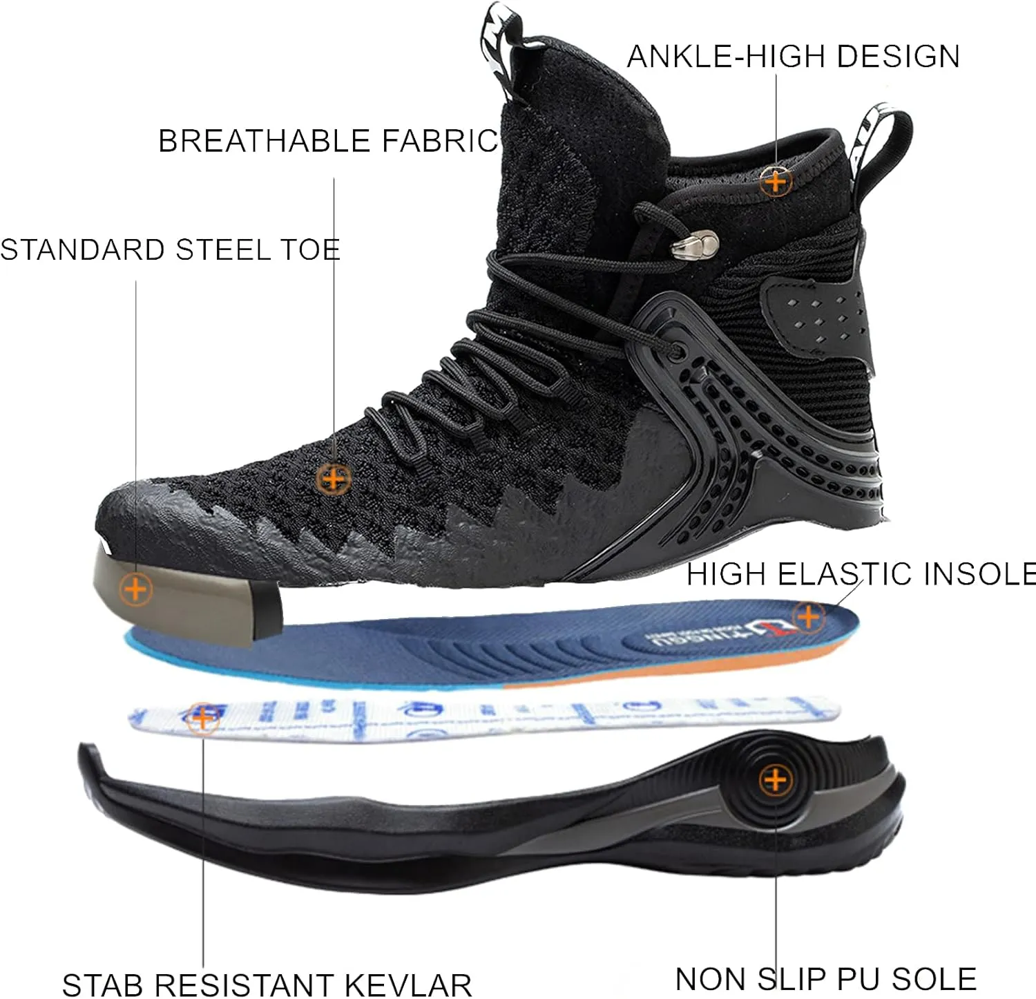 SYLPHID Steel Toe Boots for Men Safety Shoes for Women Work Sneakers Slip Resistant