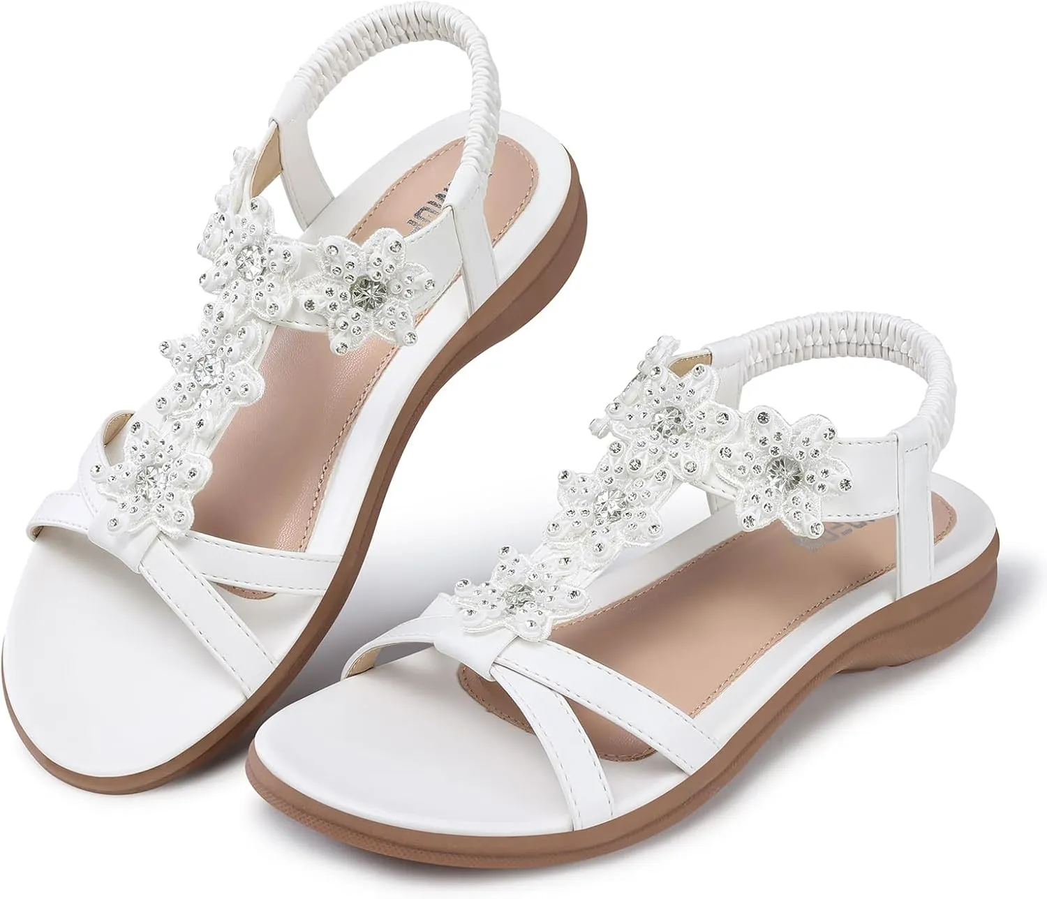 TEMOFON Flats Sandals for Women Dressy: Summer Elastic Ankle Strap Flat Sandals - Comfortable Beach Women