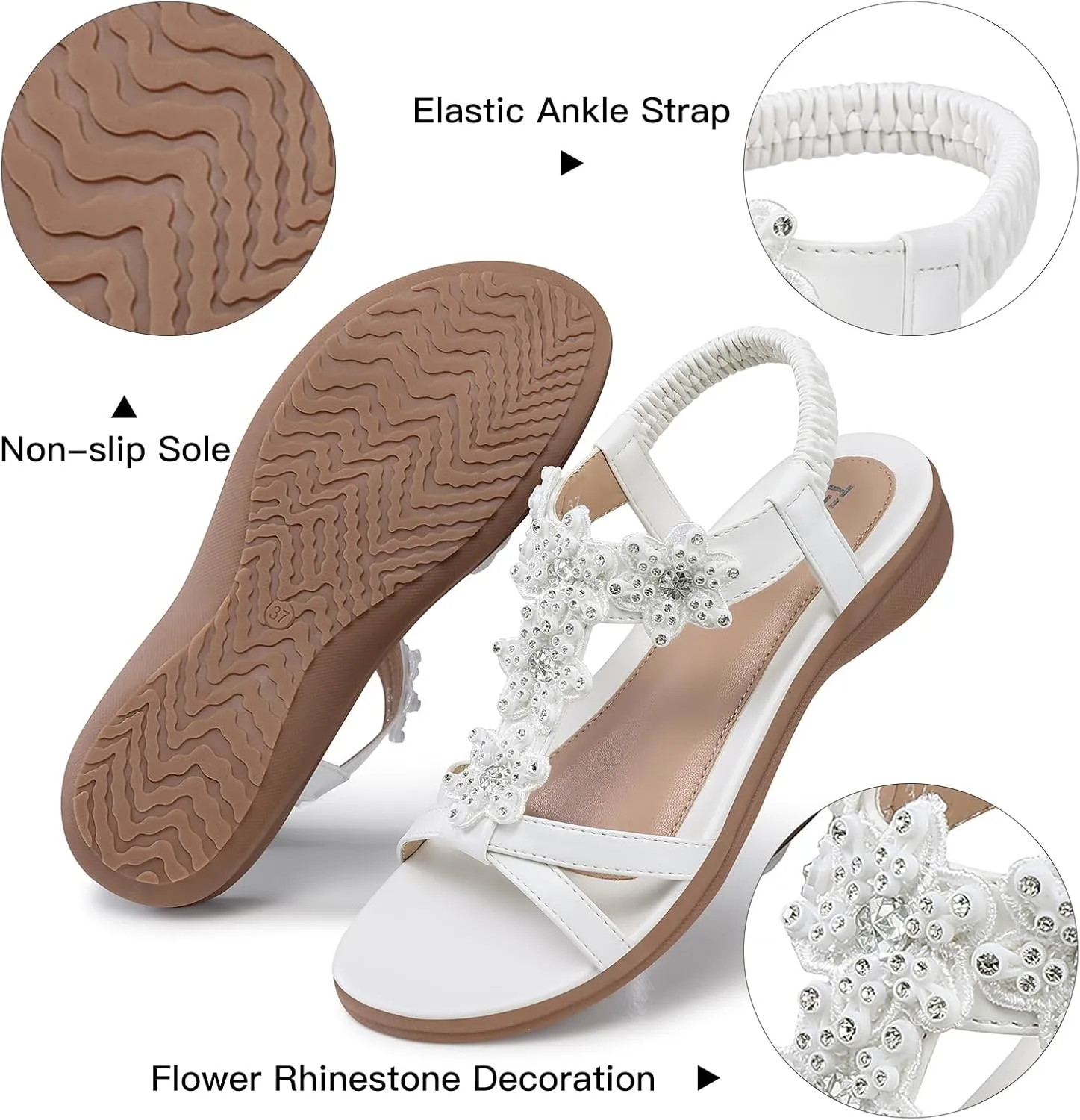 TEMOFON Flats Sandals for Women Dressy: Summer Elastic Ankle Strap Flat Sandals - Comfortable Beach Women