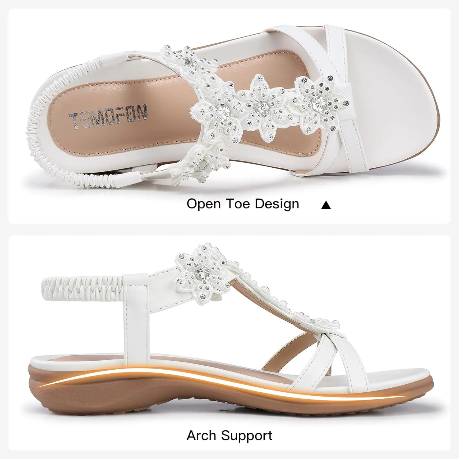 TEMOFON Flats Sandals for Women Dressy: Summer Elastic Ankle Strap Flat Sandals - Comfortable Beach Women