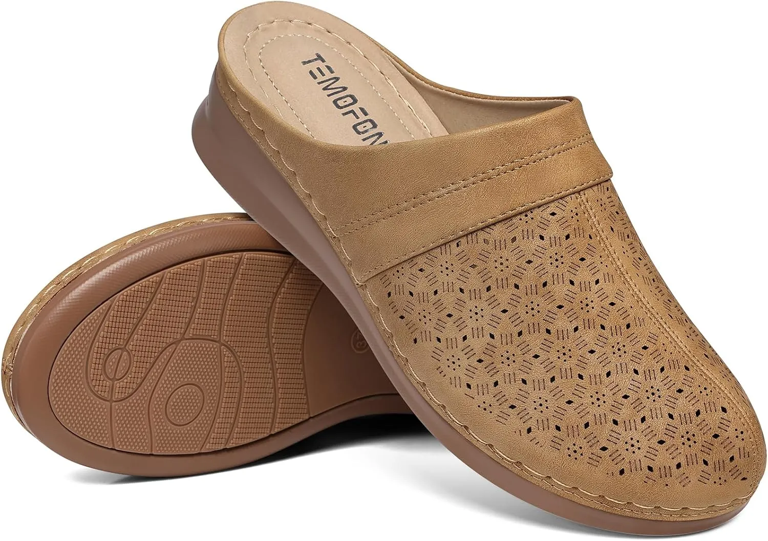TEMOFON Womens Clogs Slip on Mules: Closed Toe Sandals Women - Summer Wedge Comfortable Shoes