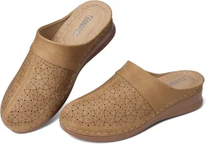 TEMOFON Womens Clogs Slip on Mules: Closed Toe Sandals Women - Summer Wedge Comfortable Shoes