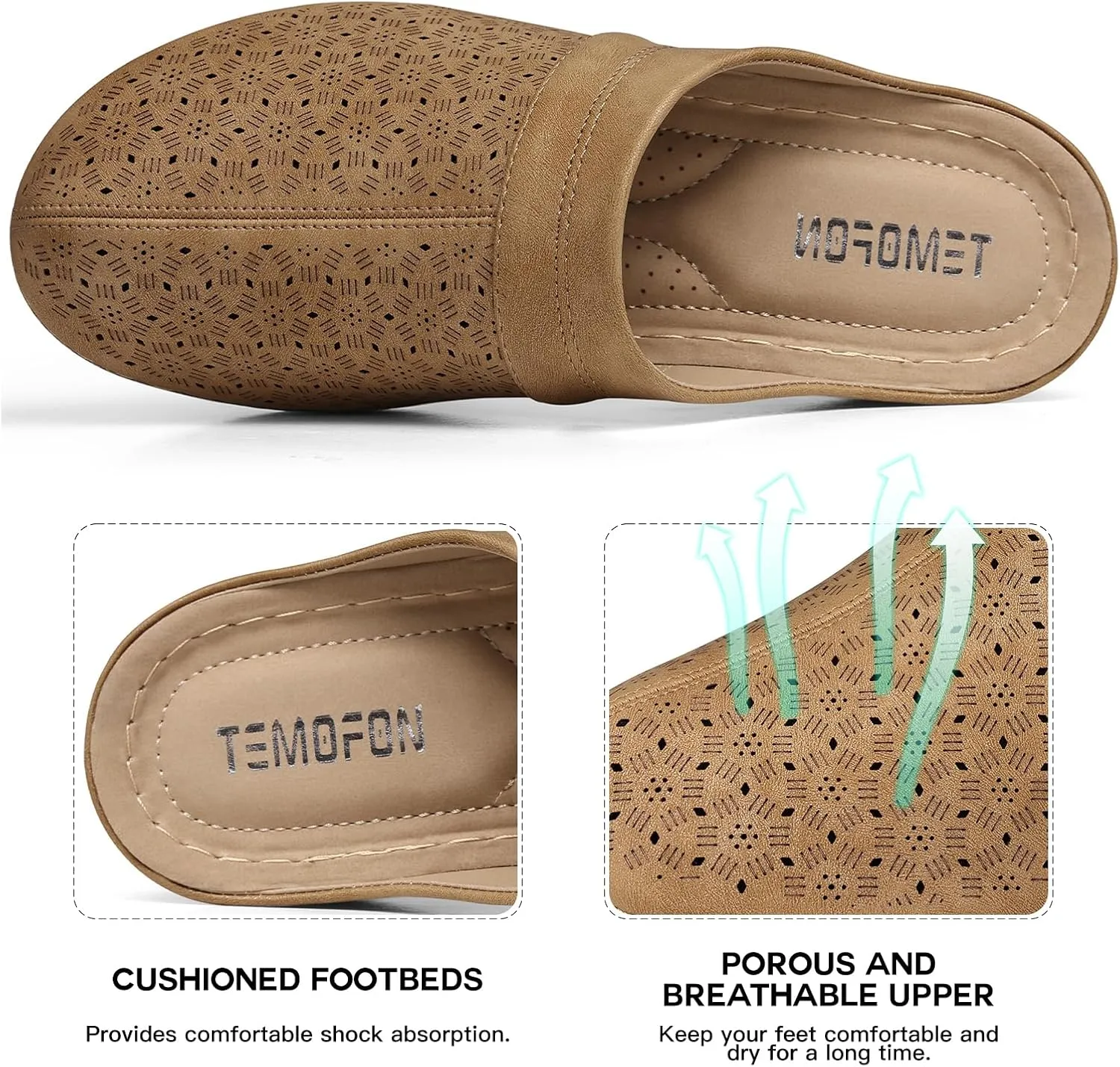 TEMOFON Womens Clogs Slip on Mules: Closed Toe Sandals Women - Summer Wedge Comfortable Shoes