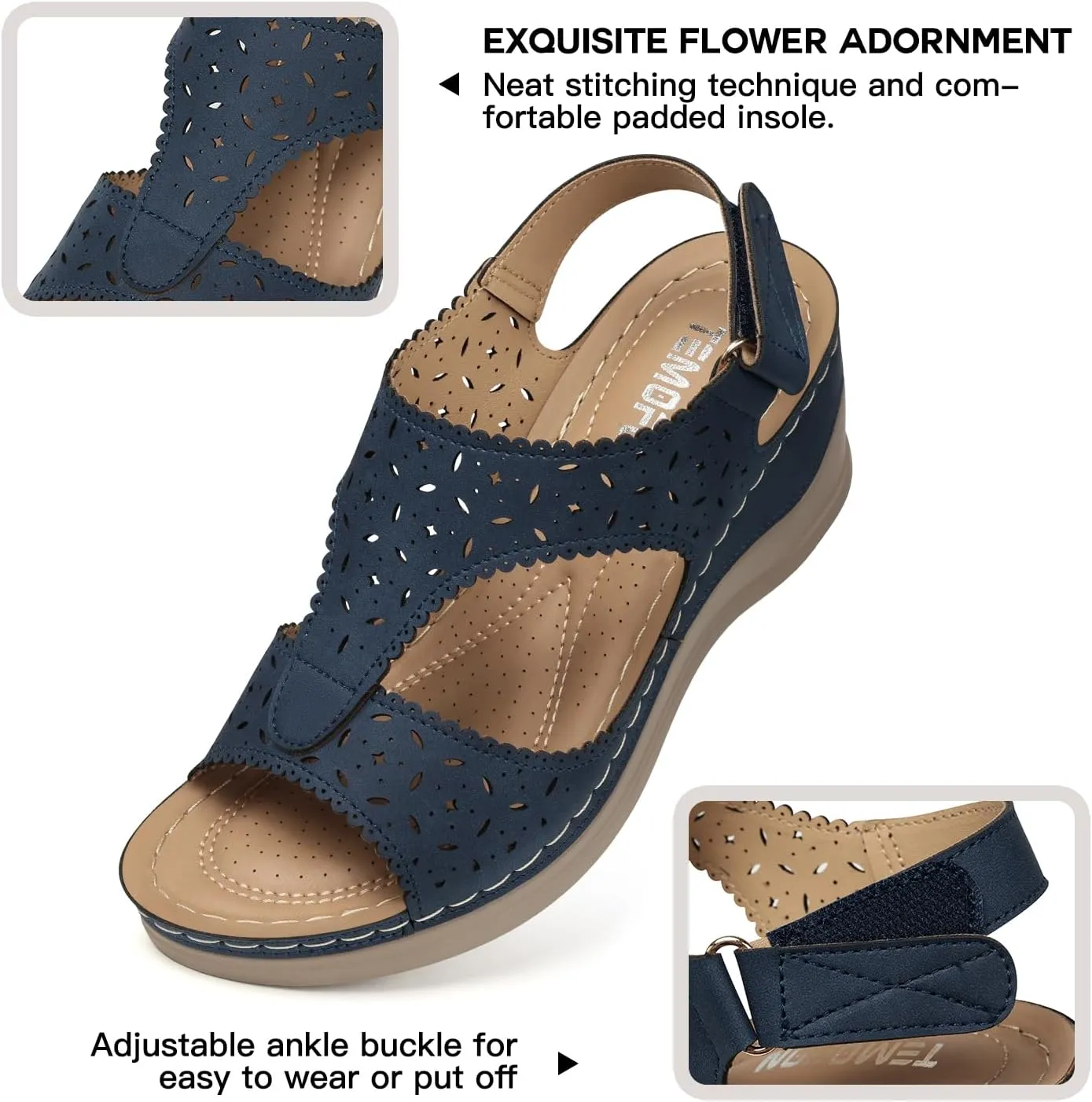 TEMOFON Womens Sandals Wedge Platform: Summer Ankle Strap Open Toe Wedge - Dressy Sandals Women - Comfortable Walking Low Sandal