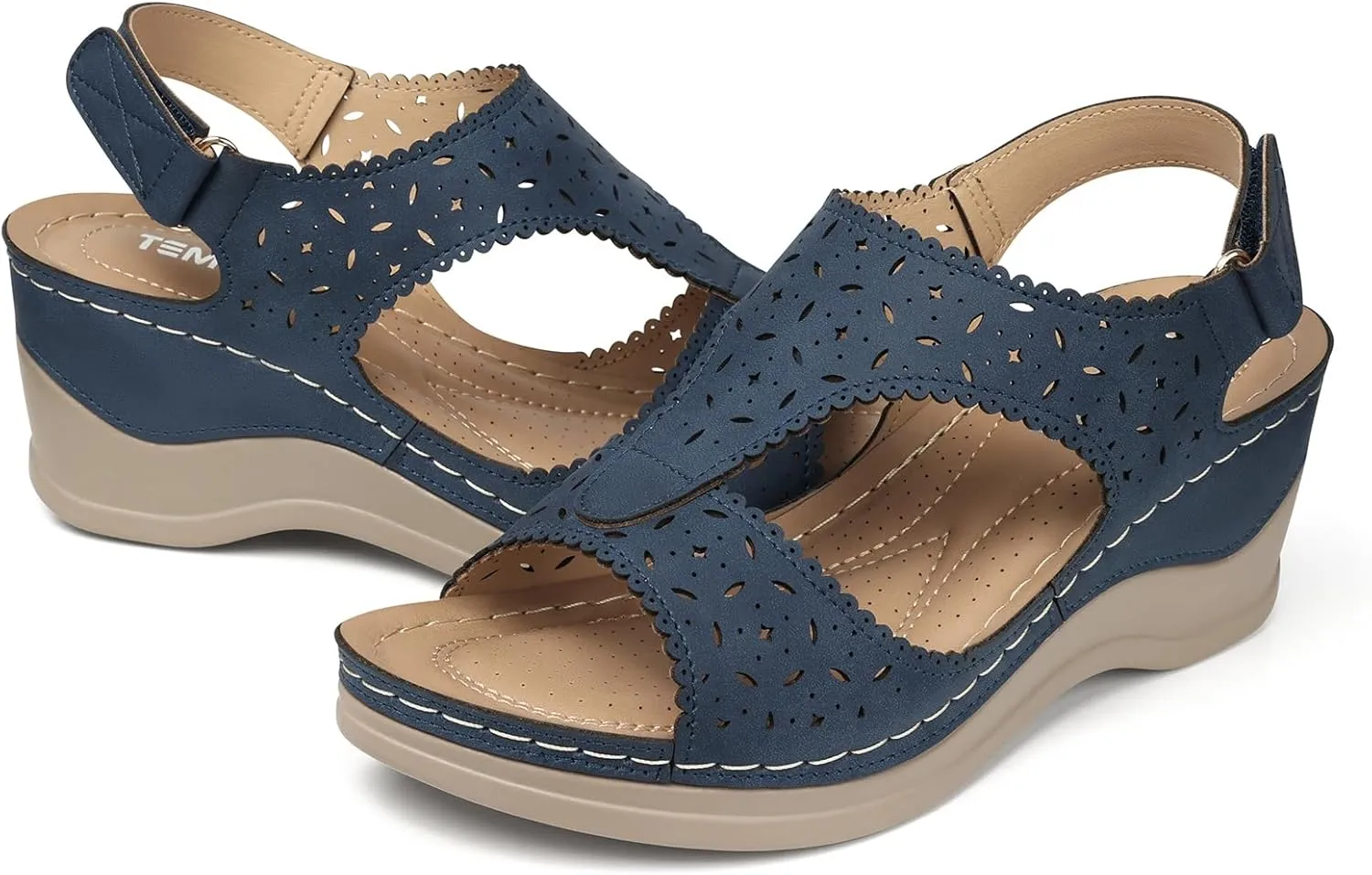 TEMOFON Womens Sandals Wedge Platform: Summer Ankle Strap Open Toe Wedge - Dressy Sandals Women - Comfortable Walking Low Sandal