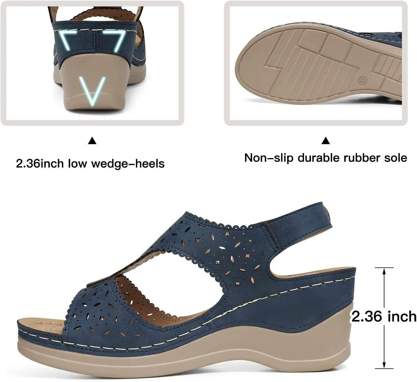 TEMOFON Womens Sandals Wedge Platform: Summer Ankle Strap Open Toe Wedge - Dressy Sandals Women - Comfortable Walking Low Sandal