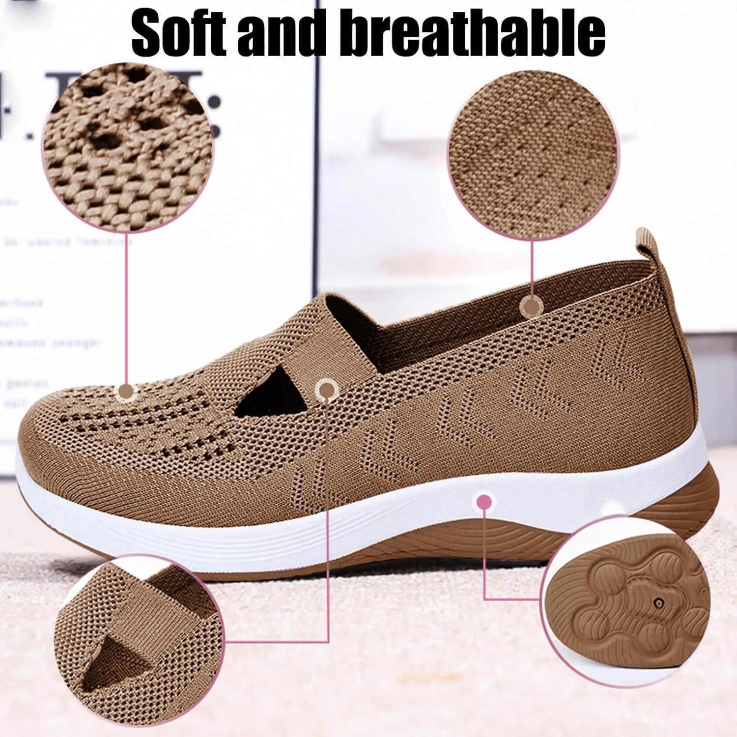 Thatrich Womens Orthopedic Sneakers Slip on Walking Shoes Breathable Soft Woven Shoe Non-Slip Mesh Up Footwear Lightweight Comfortable Arch Support Sneaker