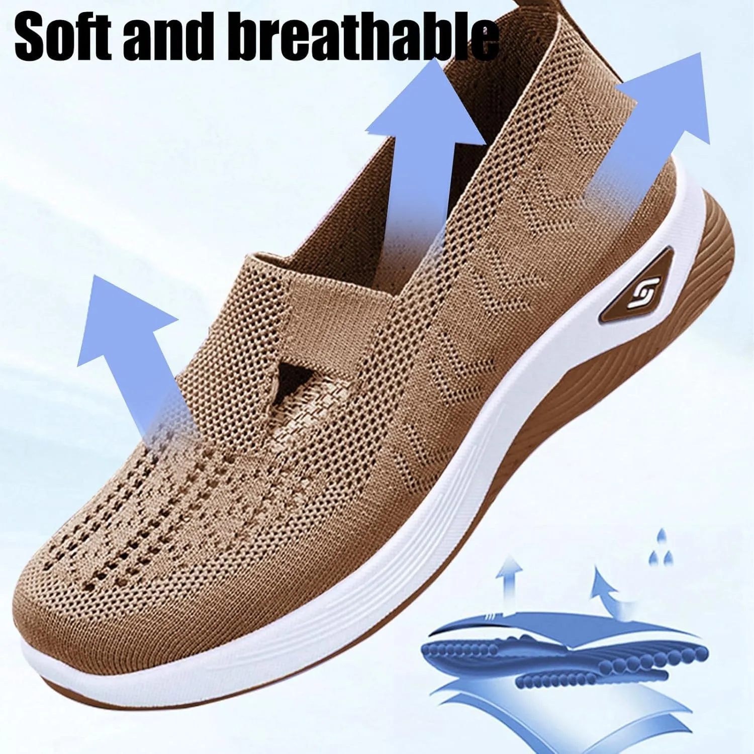 Thatrich Womens Orthopedic Sneakers Slip on Walking Shoes Breathable Soft Woven Shoe Non-Slip Mesh Up Footwear Lightweight Comfortable Arch Support Sneaker