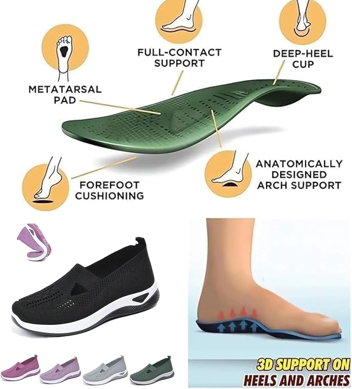 Thatrich Womens Orthopedic Sneakers Slip on Walking Shoes Breathable Soft Woven Shoe Non-Slip Mesh Up Footwear Lightweight Comfortable Arch Support Sneaker