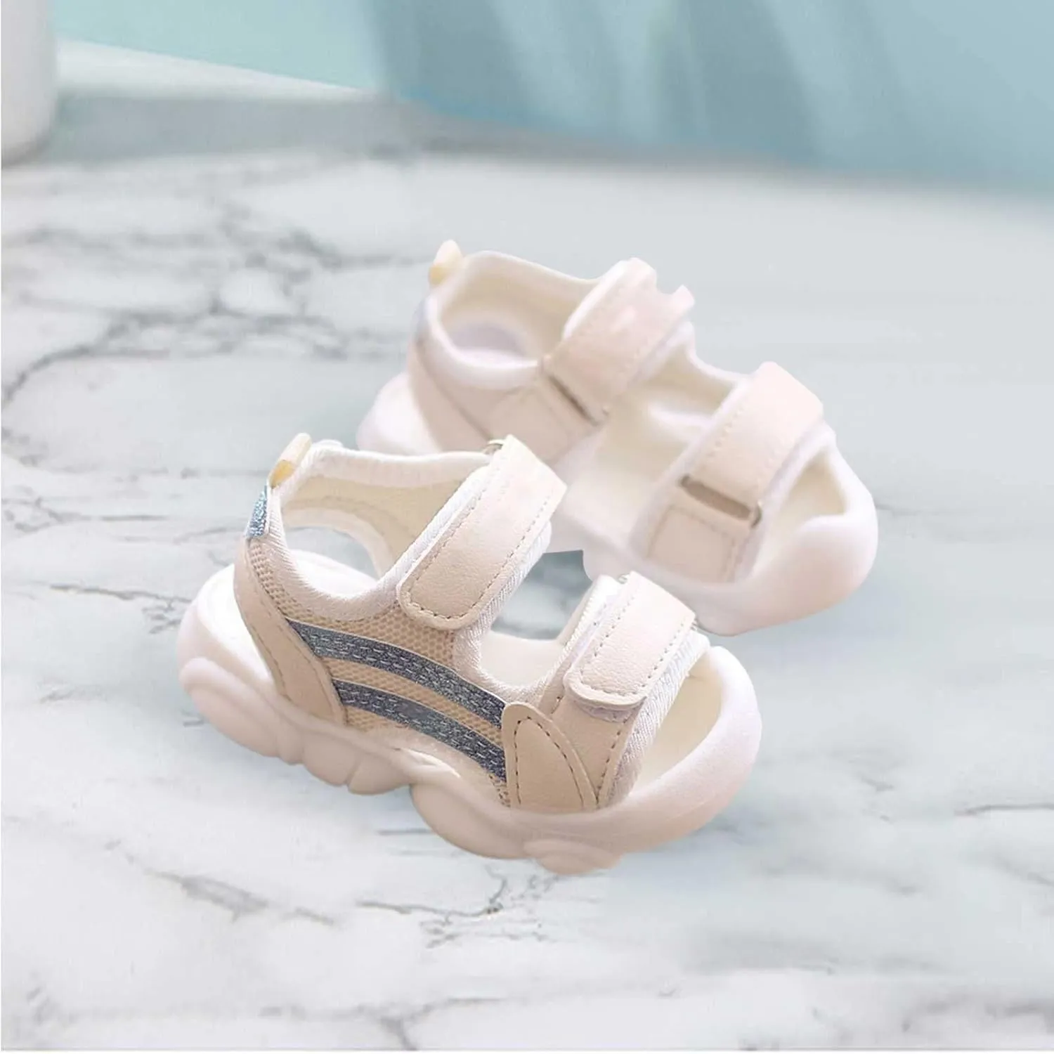 Toddler Girls Open Toe Sandals Non Slip Double Buckle Slides Kids Breathable Thick Sole Shoes Quick Dry Walking Shoes
