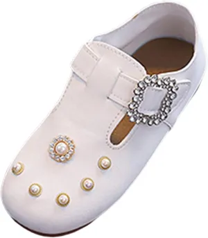 Toddler Girls Pearl Glitter Sandals Adjusted Buckle Ankle Closed Toe Shoes Baby Flat Non Slip Dance Wedding Sandals