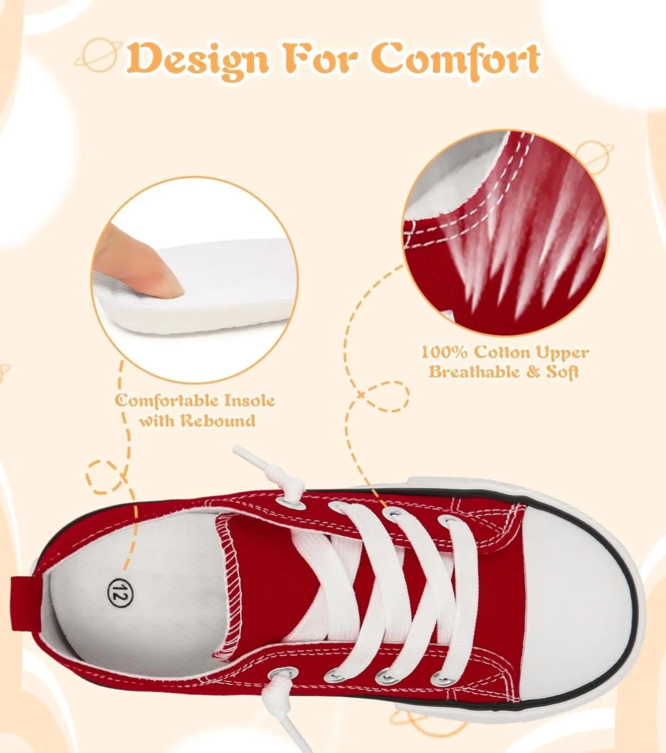 Toddler Little Kid Cushioned Canvas Shoes Slip On Sneakers Soft and Durable