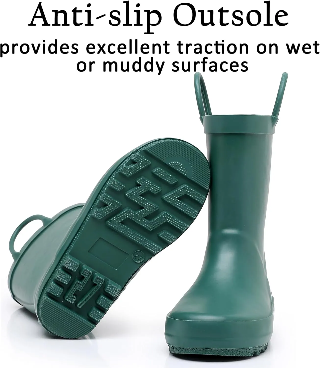 Toddler Rain Boots for Boys and Girls Waterproof Rubber Kids Rain Boots with Easy on Handles All-season