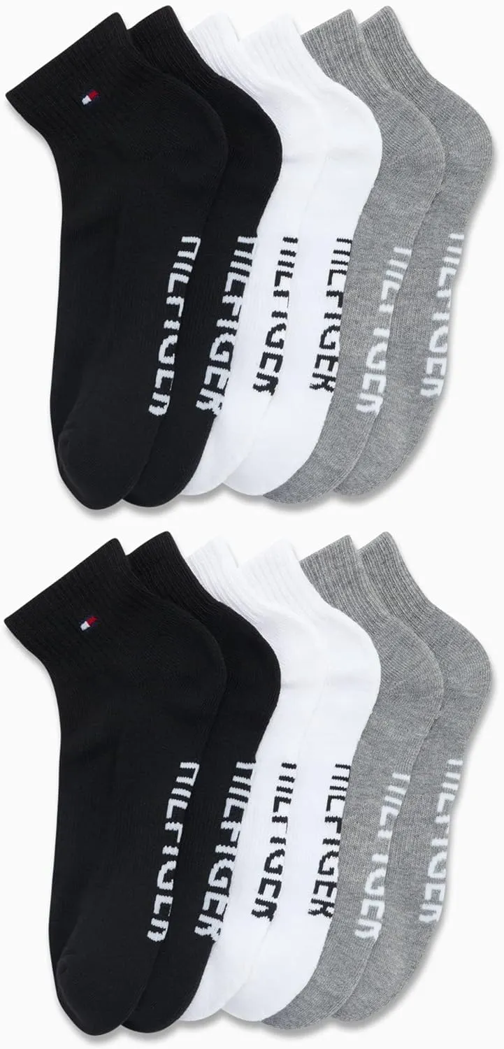 Tommy Hilfiger Men's Quarter Socks - 12 Pack Arch Support Cushion Comfort Ankle Socks