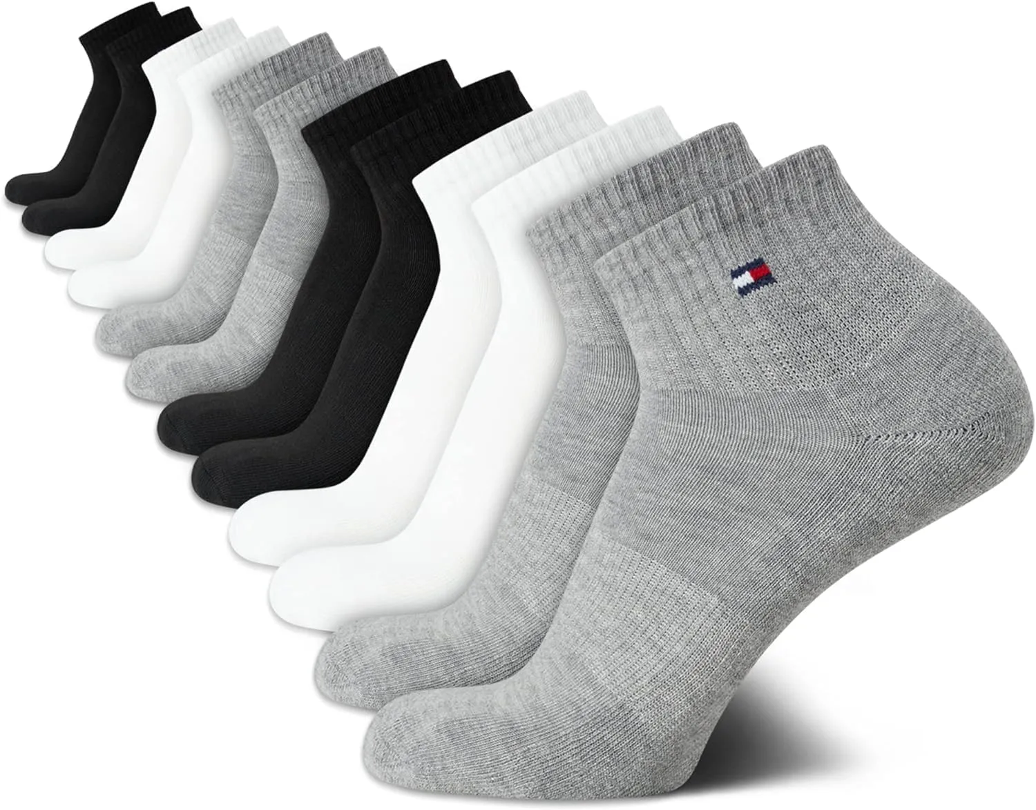 Tommy Hilfiger Men's Quarter Socks - 12 Pack Arch Support Cushion Comfort Ankle Socks