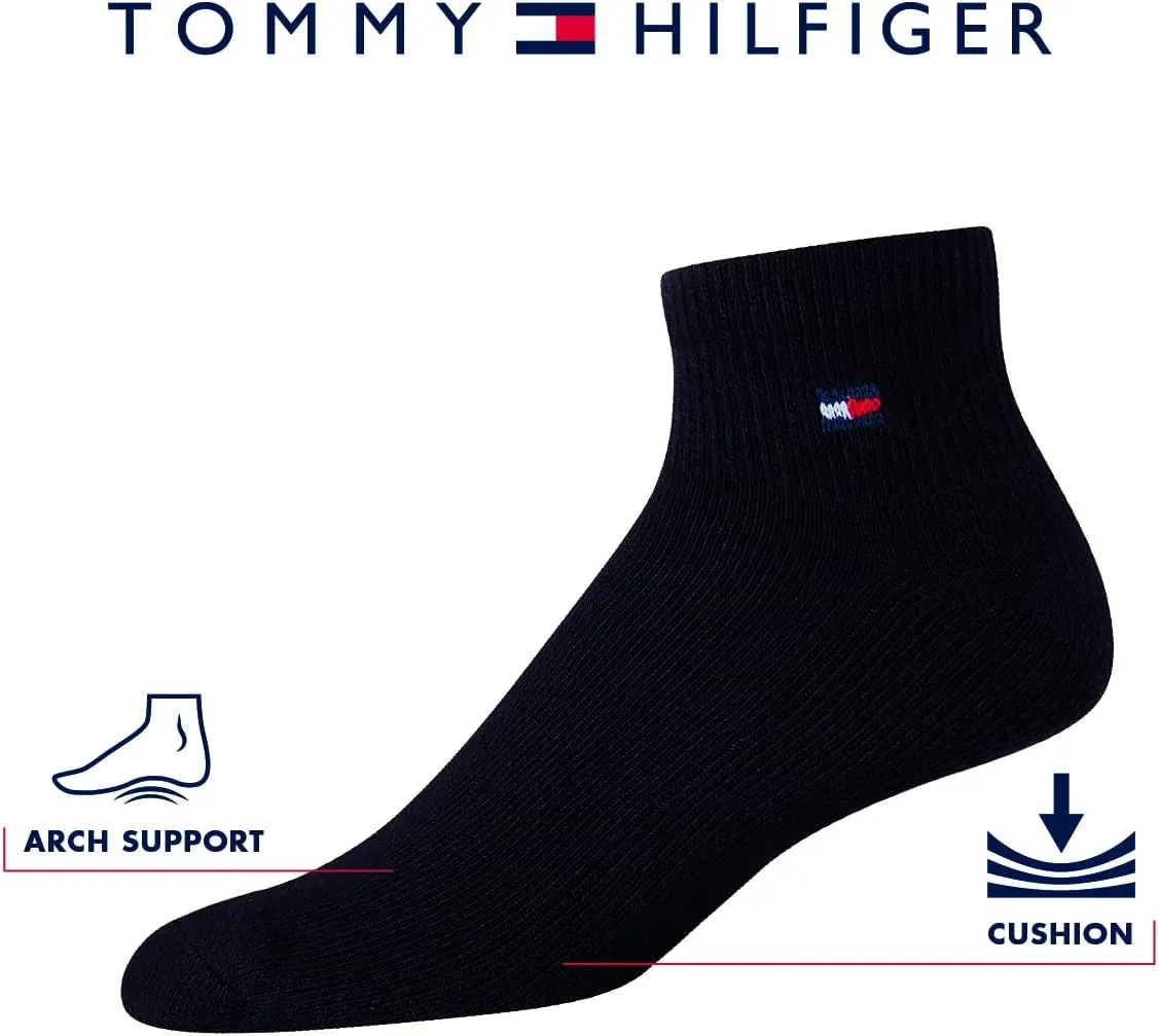 Tommy Hilfiger Men's Quarter Socks - 12 Pack Arch Support Cushion Comfort Ankle Socks