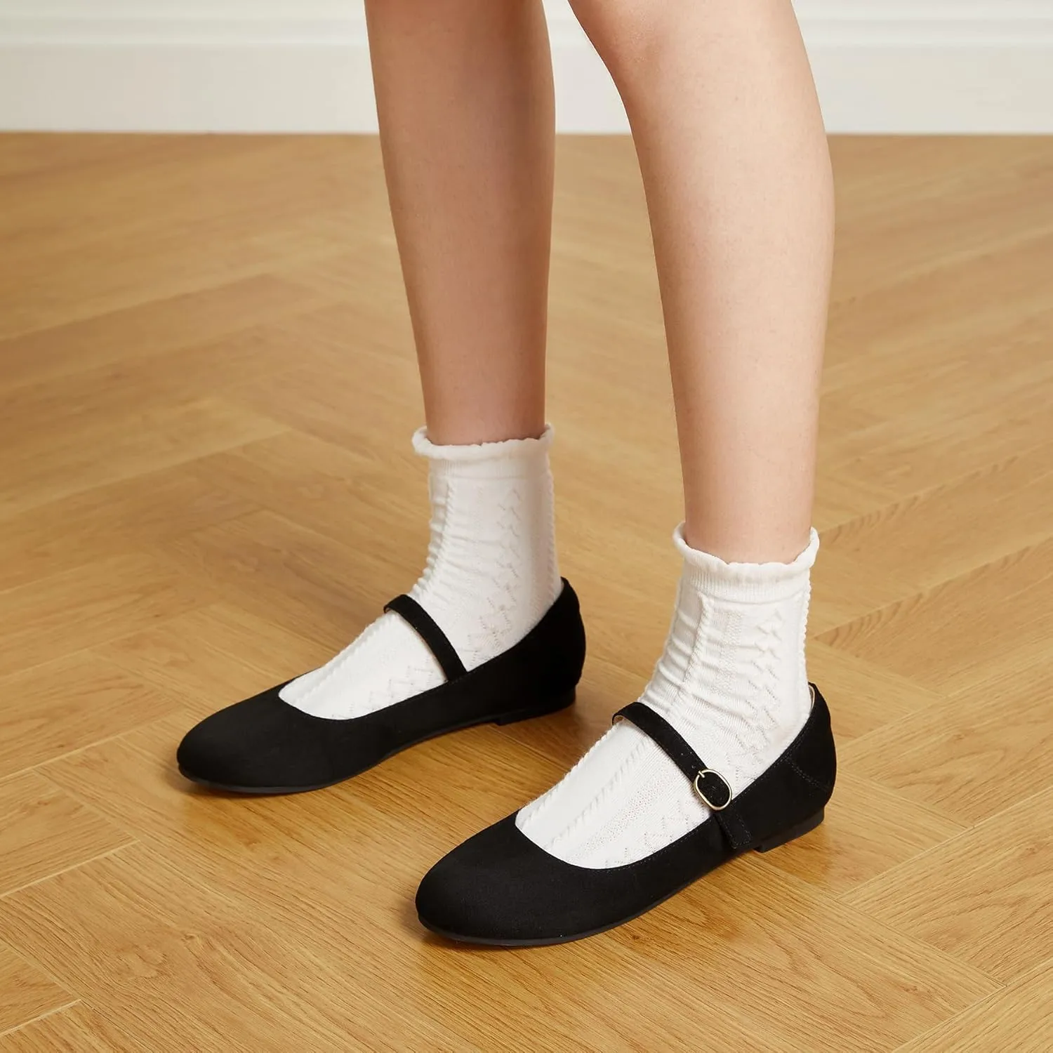 Trary Mary Jane Ballet Flats, Black Flats for Women, Ankle Strap Dressy Comfortable Flats